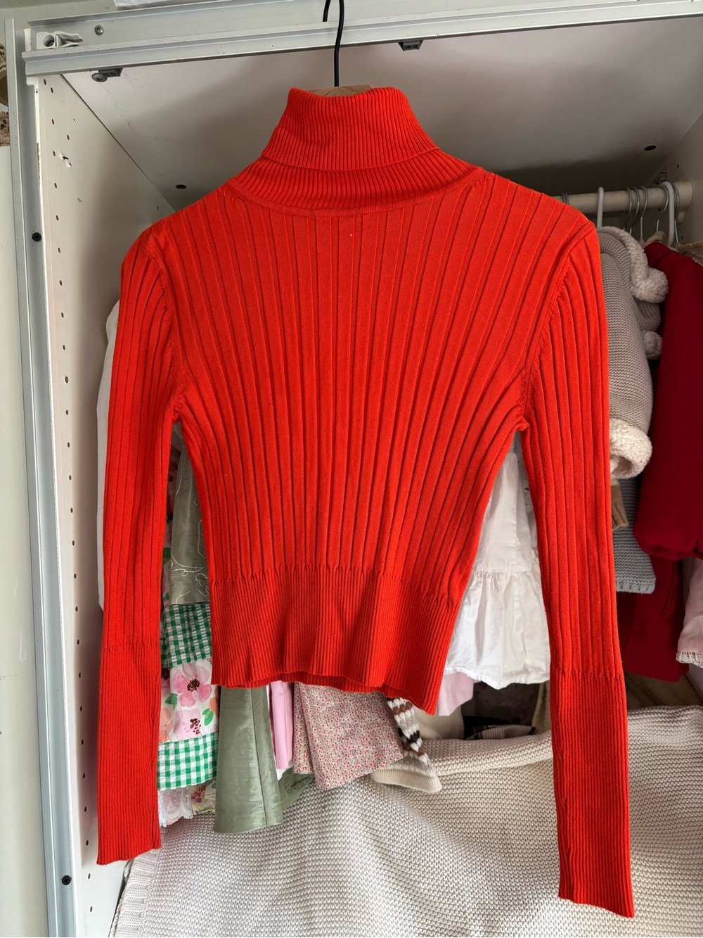 Zara Bright Red Ribbed Turtleneck Sweater